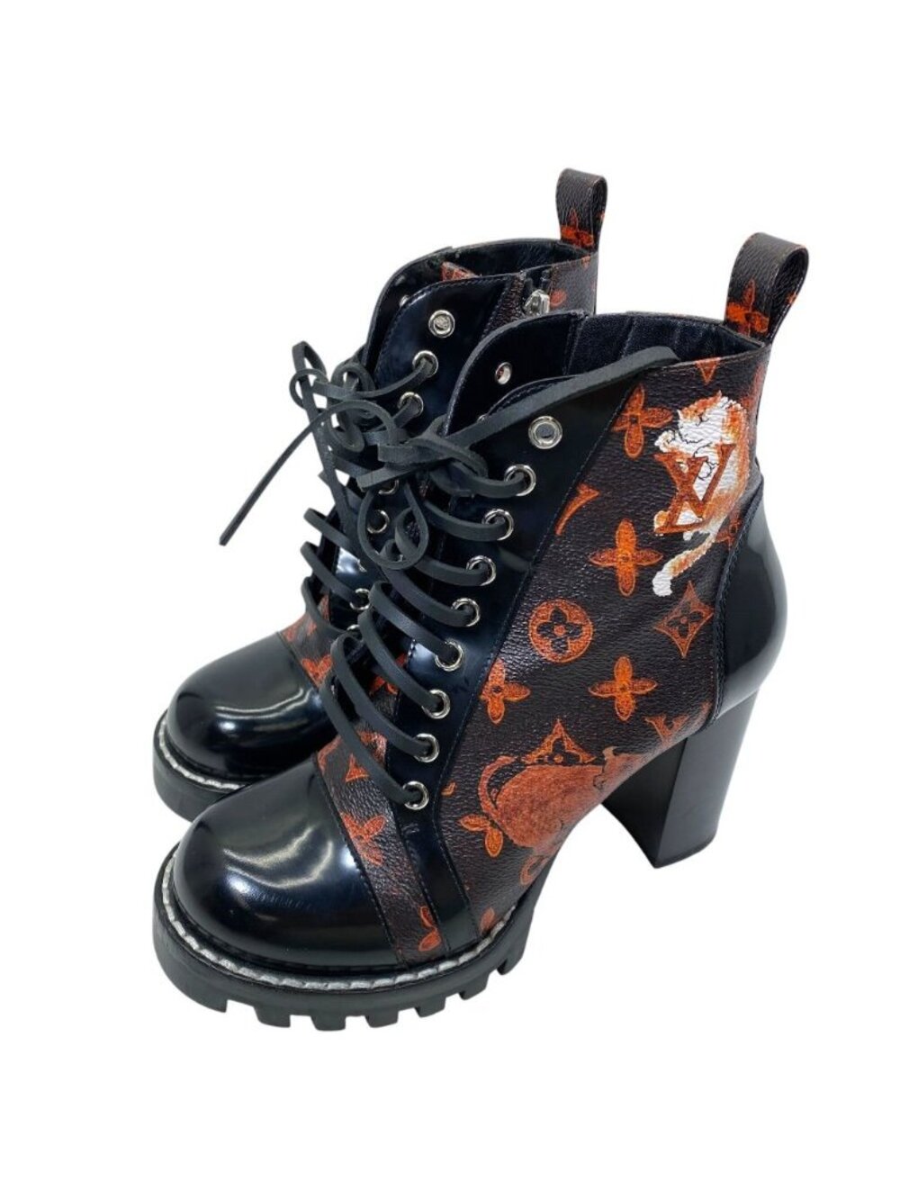 Louis Vuitton Cat Glam Star Trail Short Boots Leather Brown Black High Quality